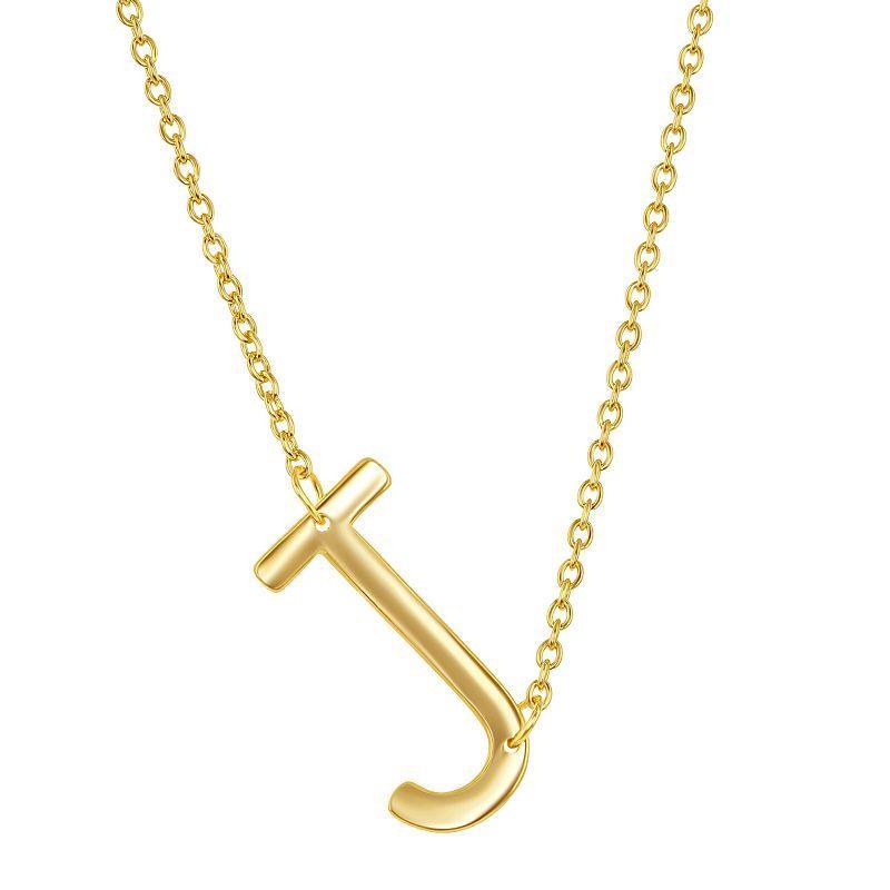 Sterling Silver Sideways Initial Necklace, Womens Gold Tone J Product Image