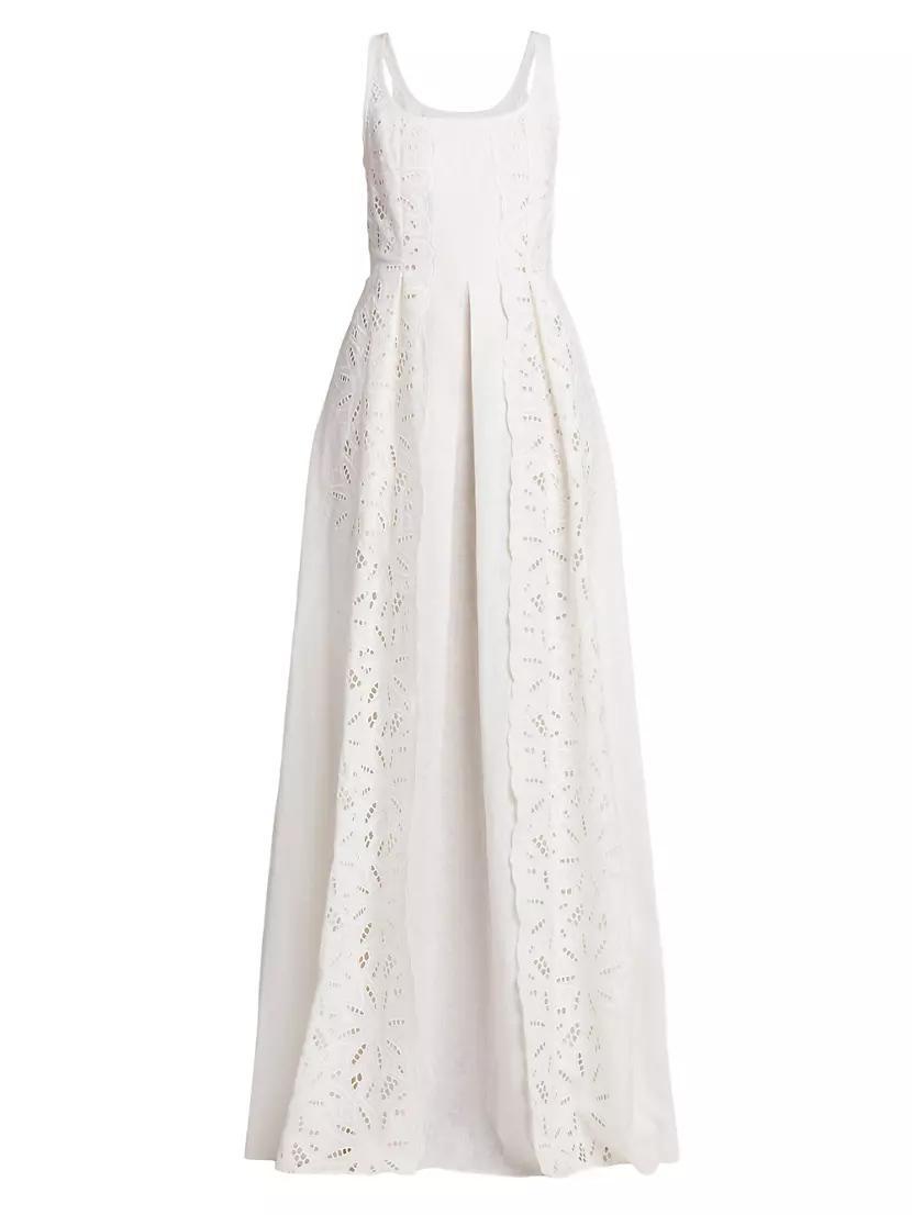 Linen-Blend Eyelet A-Line Gown Product Image