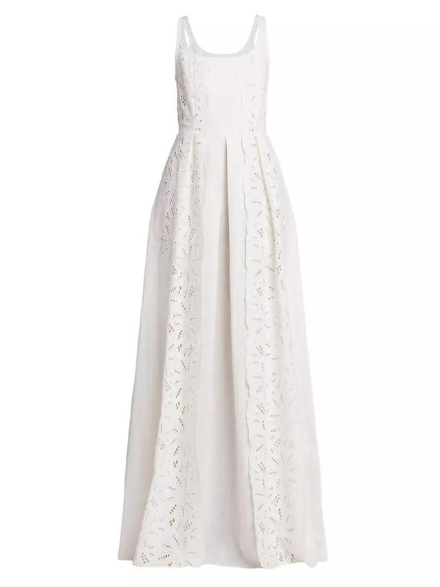 Linen-Blend Eyelet A-Line Gown Product Image