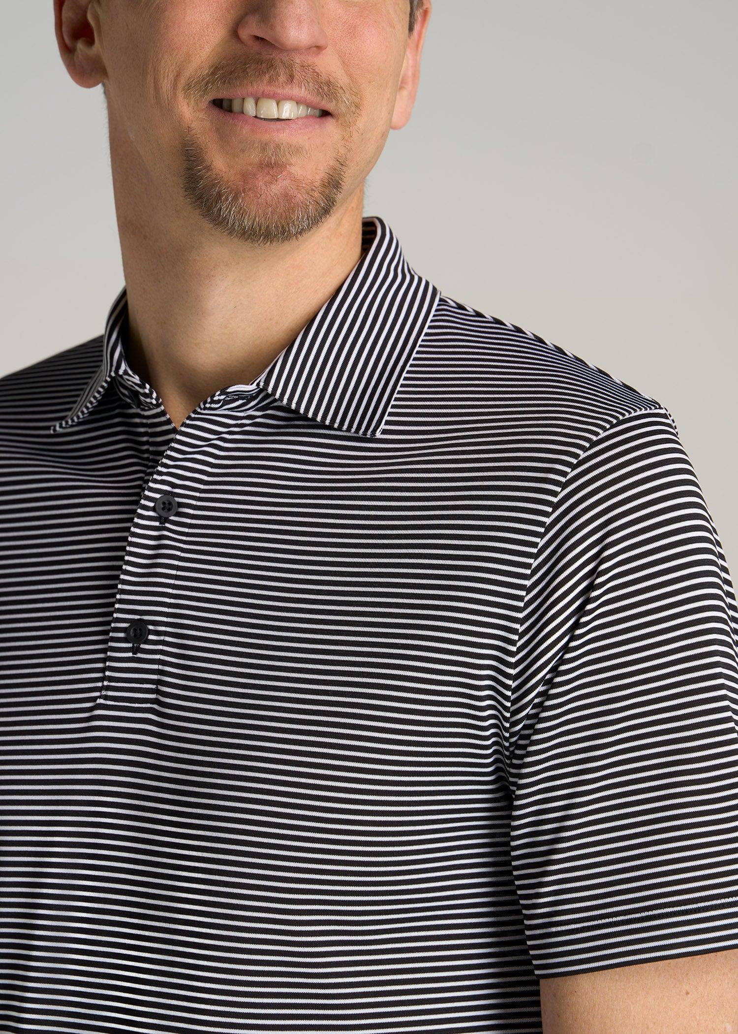 A.T. Performance Stretch Stripe Golf Tall Men's Polo Shirt in Black Product Image