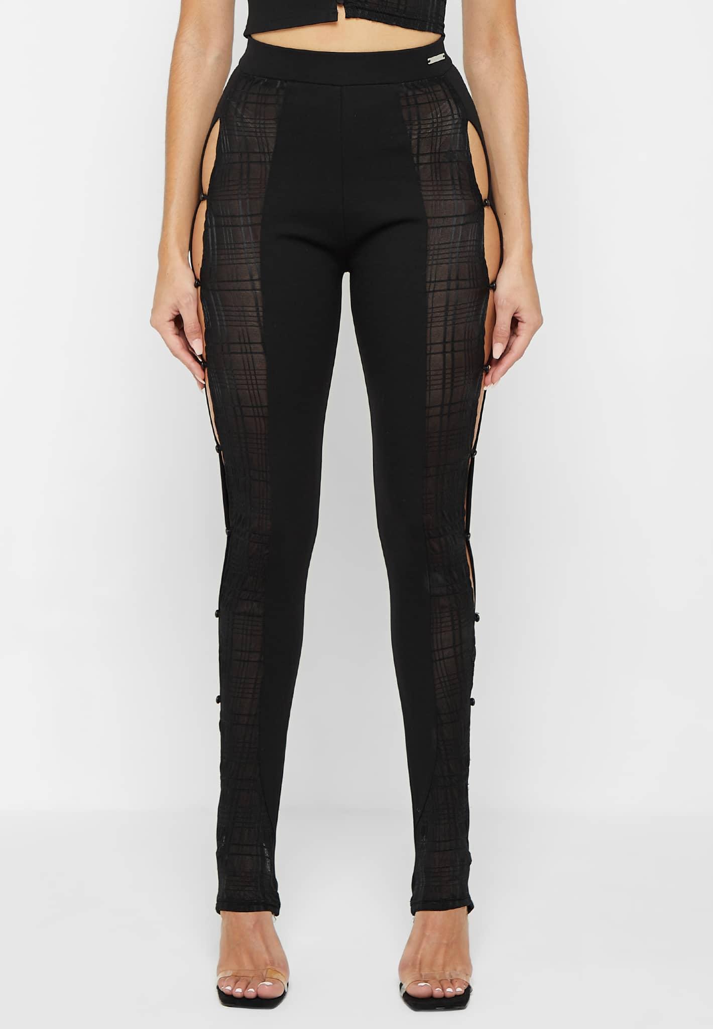 Bandage & Mesh Cut Out Leggings - Black Female Product Image