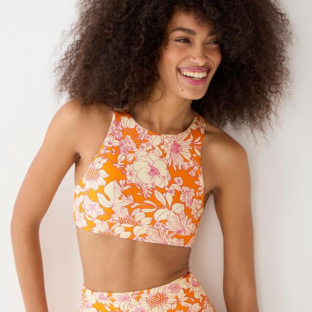 Crop swim top in orange floral Product Image