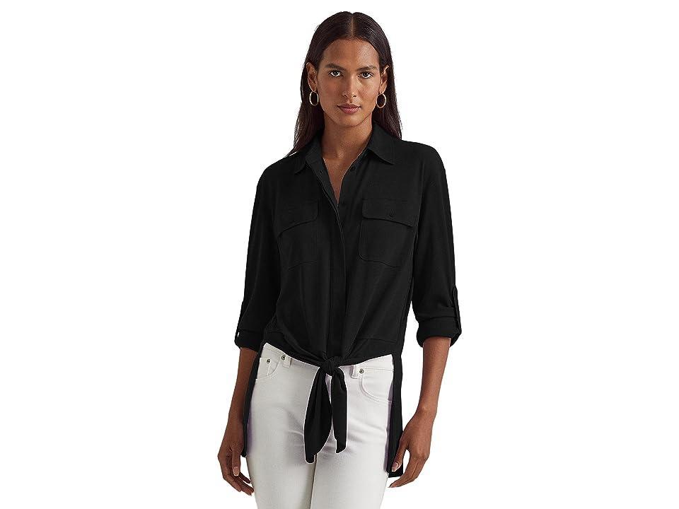 LAUREN Ralph Lauren Tie-Front Stretch Jersey Shirt Women's Blouse Product Image