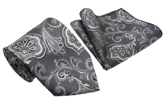 Gray Silver Paisley Pattern Men's Classic Tie and Pocket Square Set Male Product Image