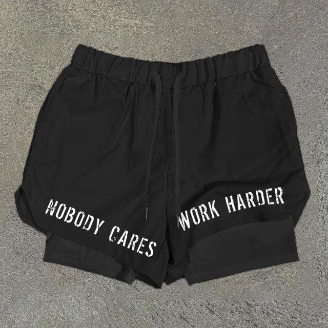 Sopula Vintage Nobody Cares Work Harder Graphic Performance Double Layer Quick Dry Shorts Product Image