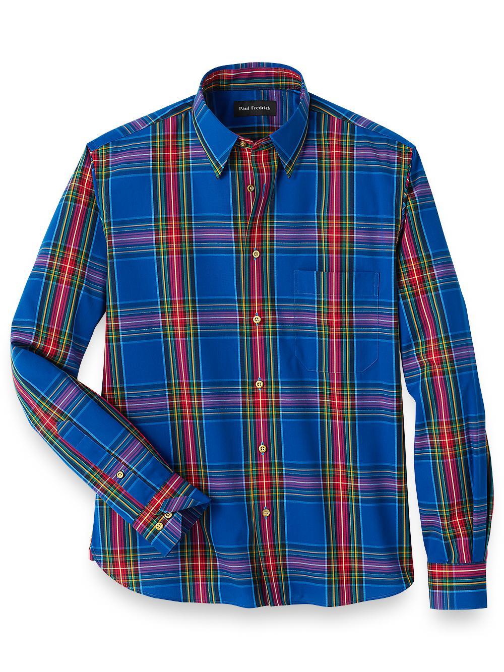 Slim Fit Cotton Blend Tartan Plaid Casual Shirt Product Image