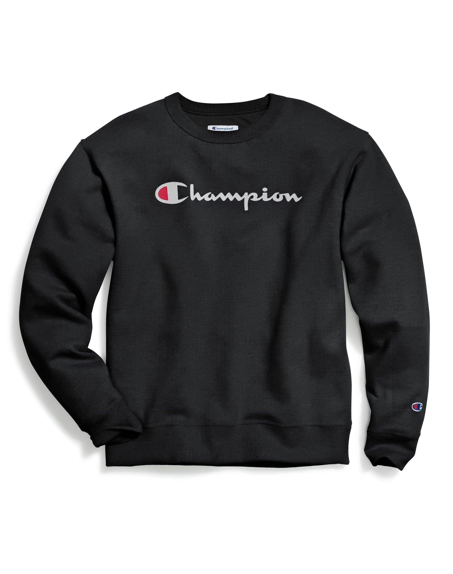 Mens Champion Powerblend Crewneck Sweatshirt, Classic Script White M Product Image