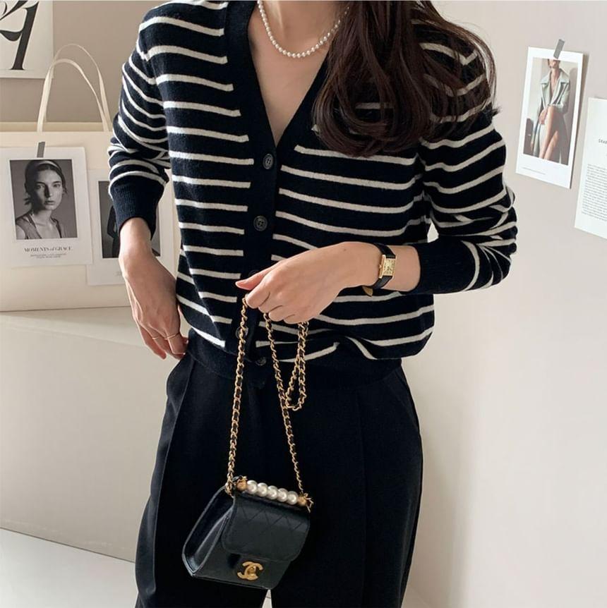 V-Neck Striped Cardigan Product Image