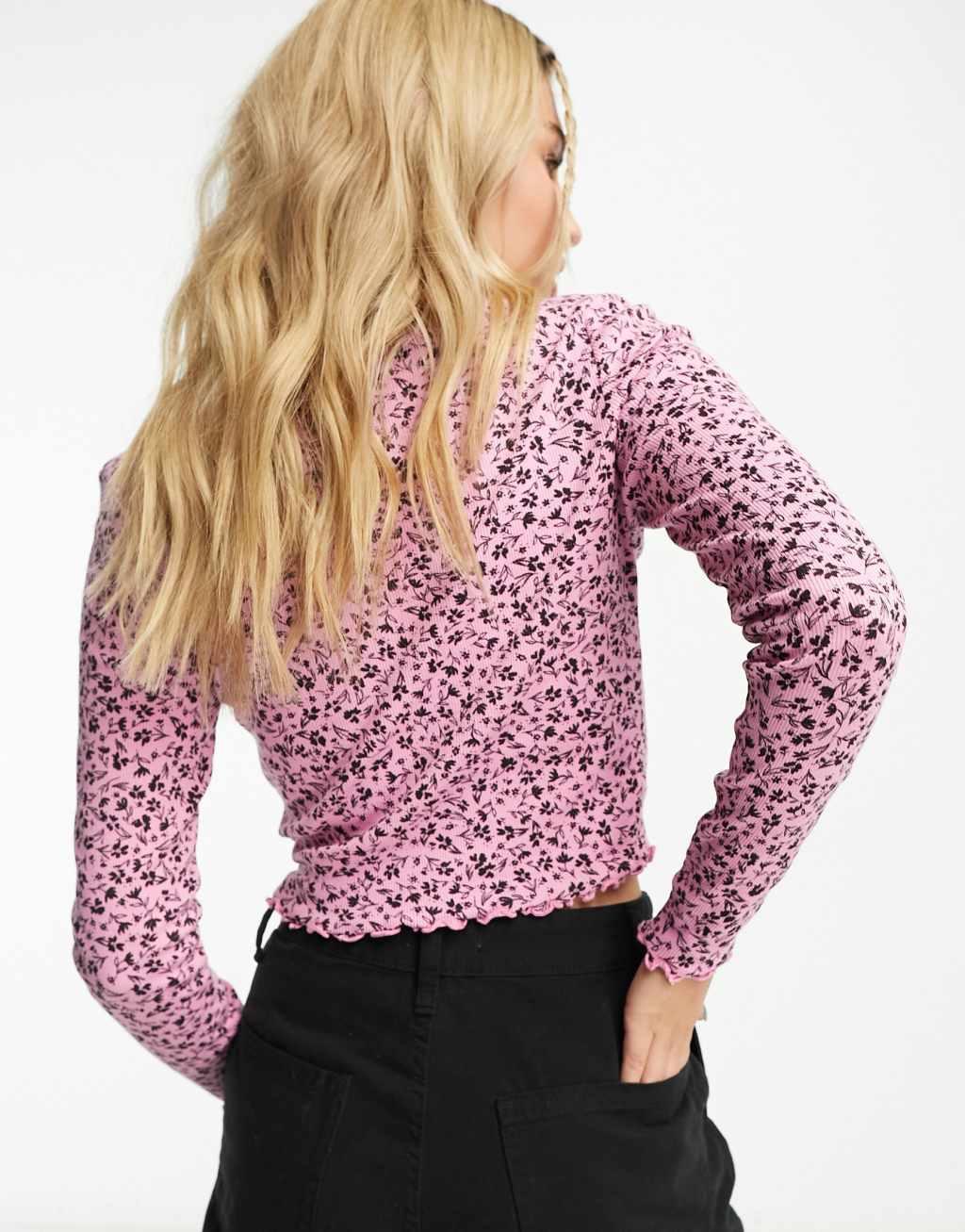 Monki lettuce edge long sleeve top Product Image