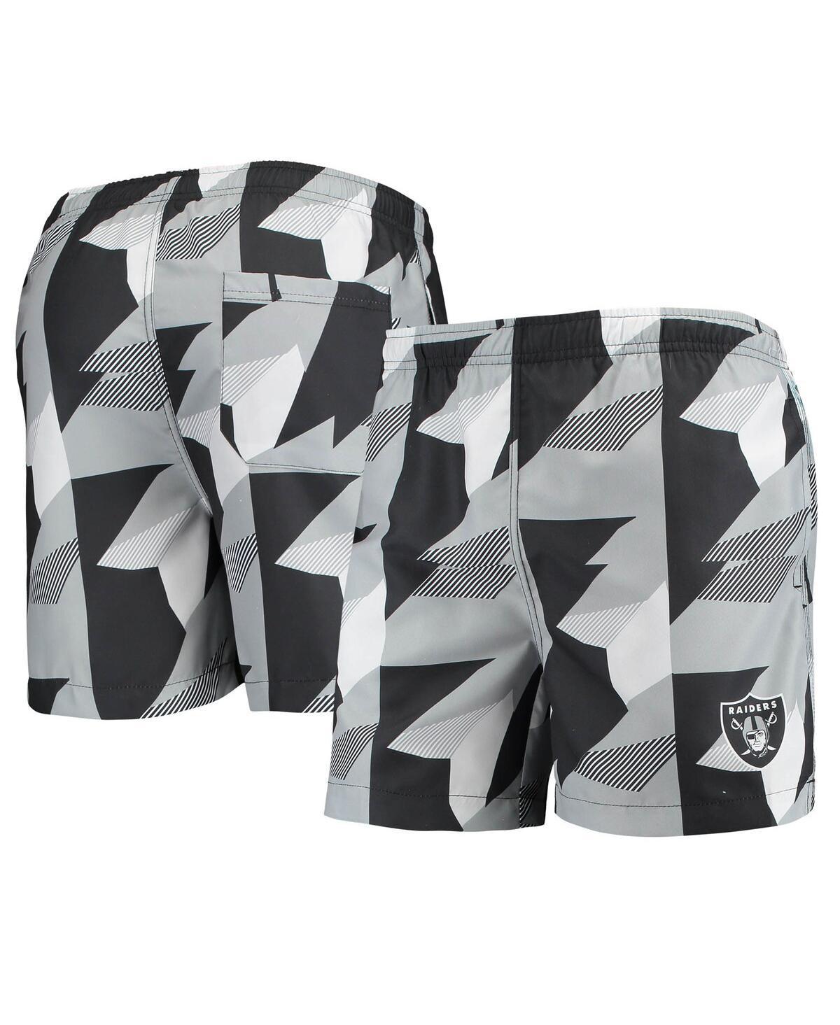 Mens FOCO Black/Silver Las Vegas Raiders Geo Print Swim Trunks Product Image