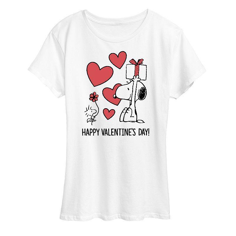 Womens Peanuts Snoopy & Woodstock Happy Valentines Day Graphic Tee Grey Gray Product Image