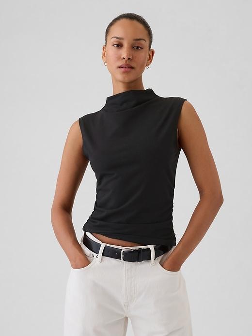 Modern Funnel-Neck Ruched Tank Top Product Image