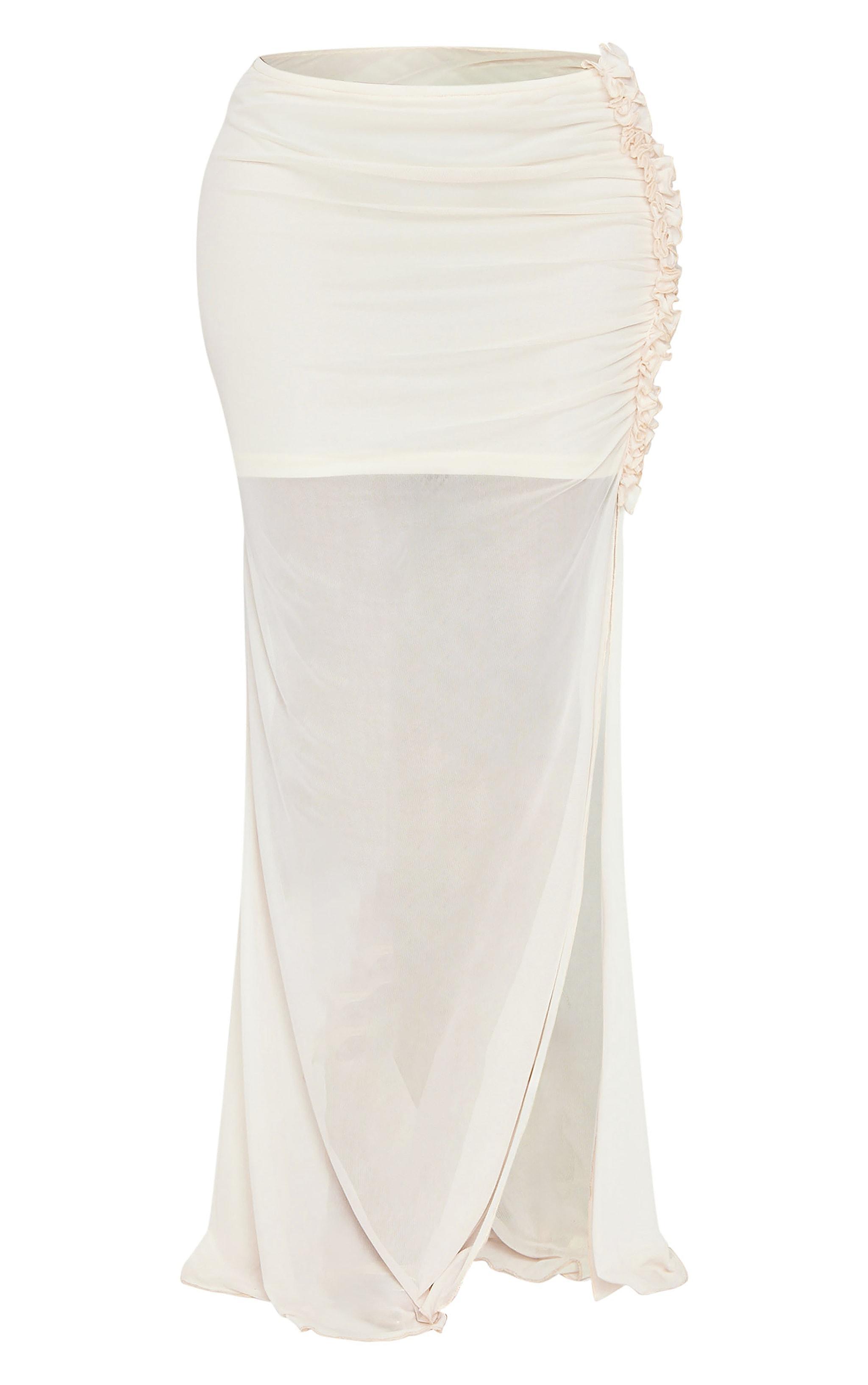 Shape Cream Low Rise Frill Detail Side Split Maxi Skirt Product Image