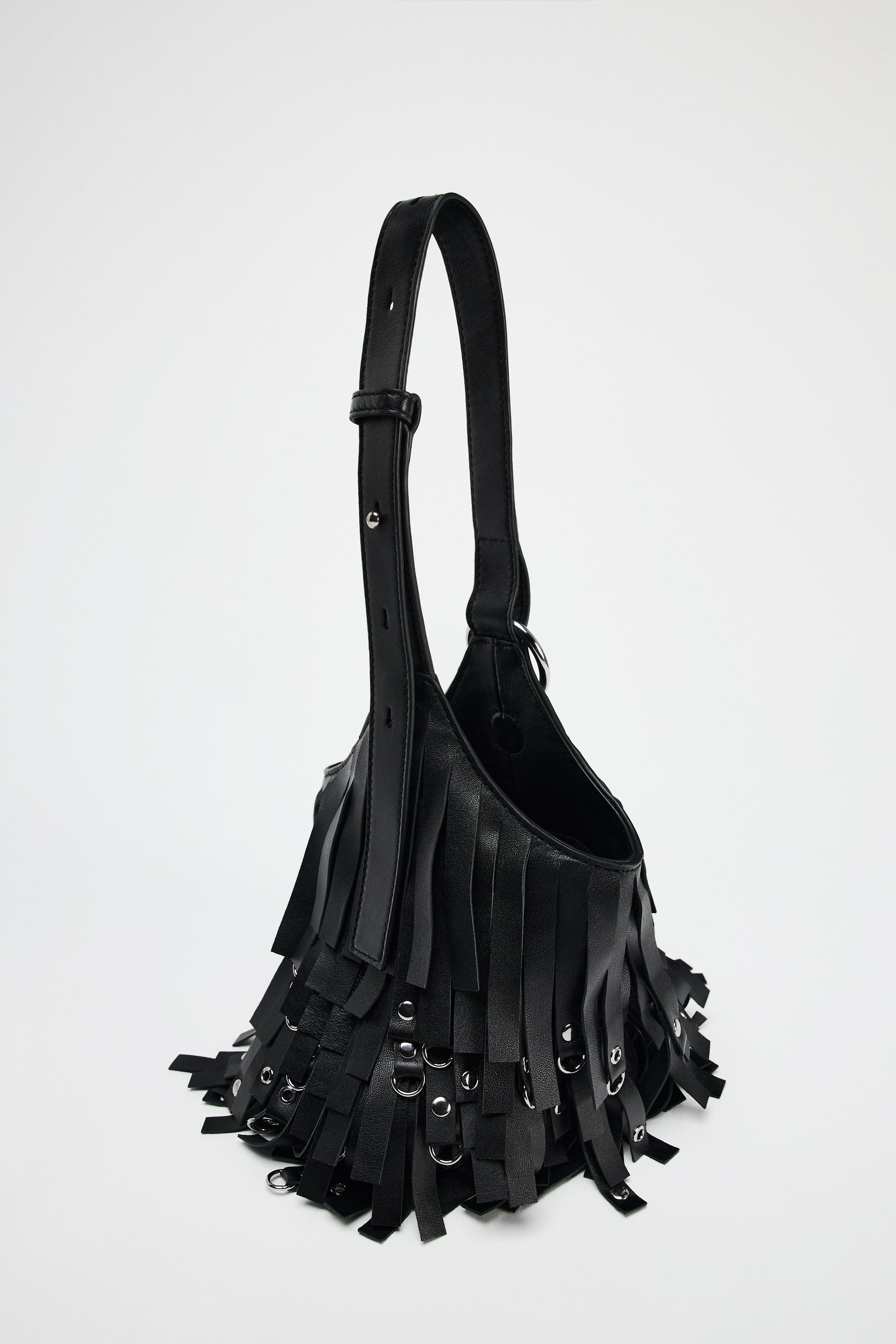 FRINGED LEATHER BUCKET BAG Product Image