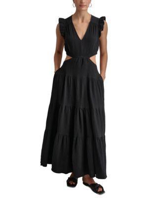 Dkny Jeans Womens Cotton Gauze Cutout Maxi Dress Product Image