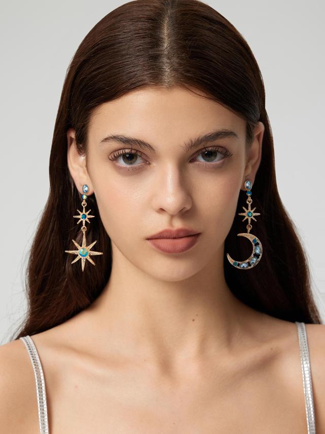 RHINESTONE DECOR SUN & MOON DROP EARRINGS Product Image