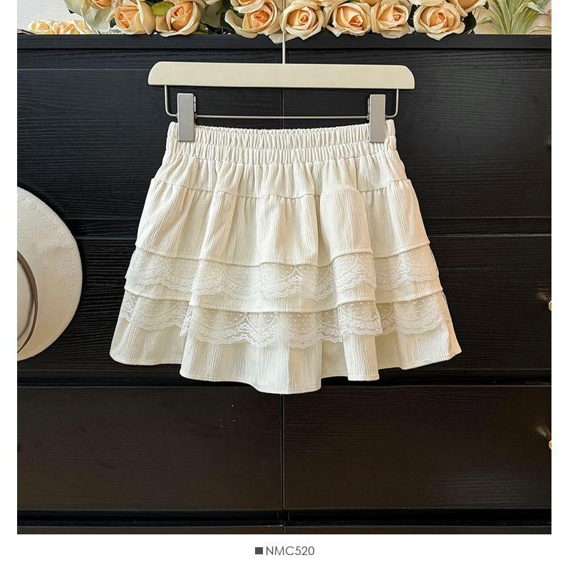 Layered Lace-Trim A-Line Mini Skirt Product Image