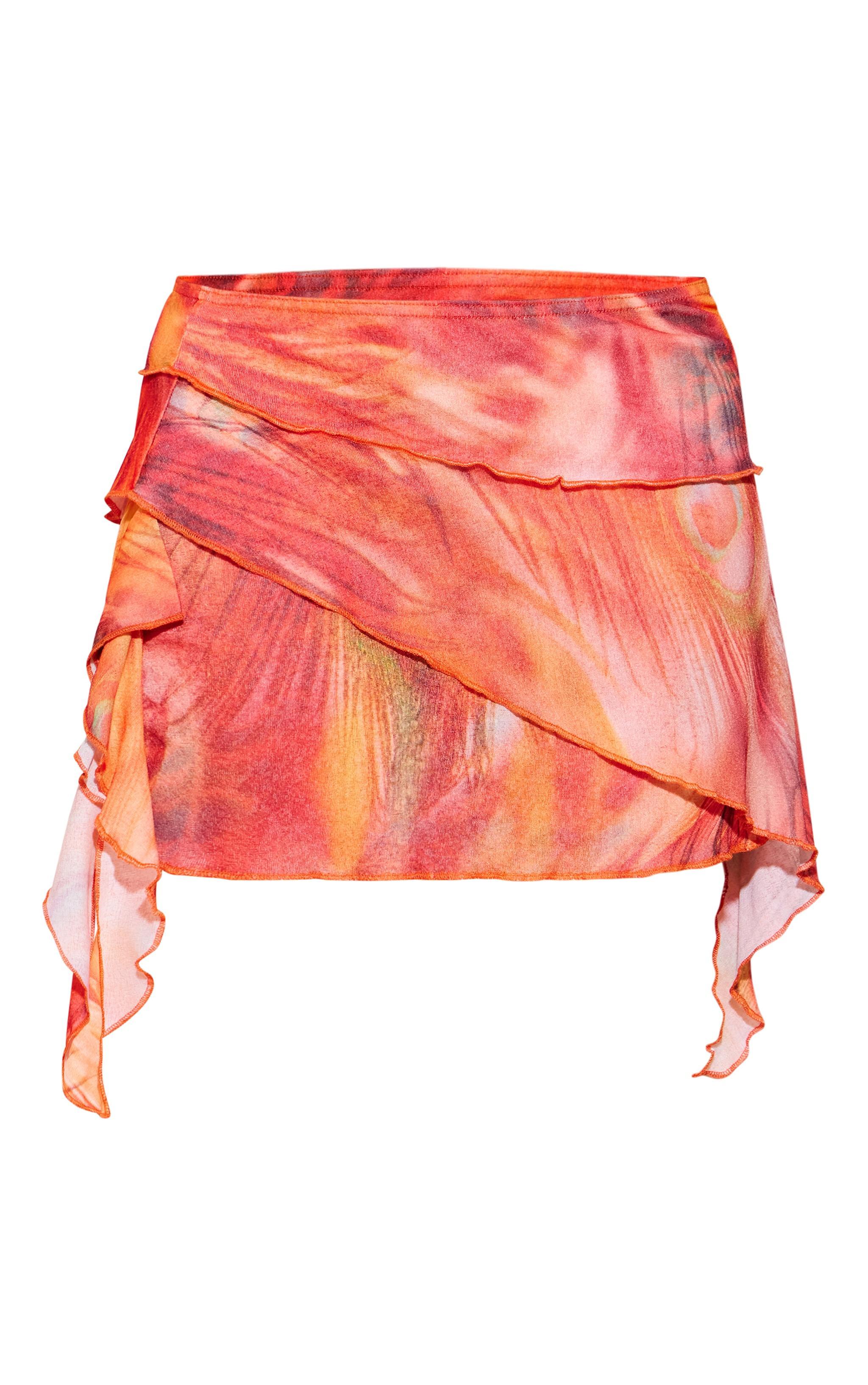 Red Abstract Printed Onion Skin Drape Mini Skirt Product Image