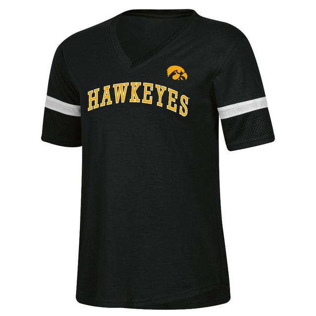 NCAA Iowa Hawkeyes Womens Mesh Trim V-Neck T-Shirt Product Image