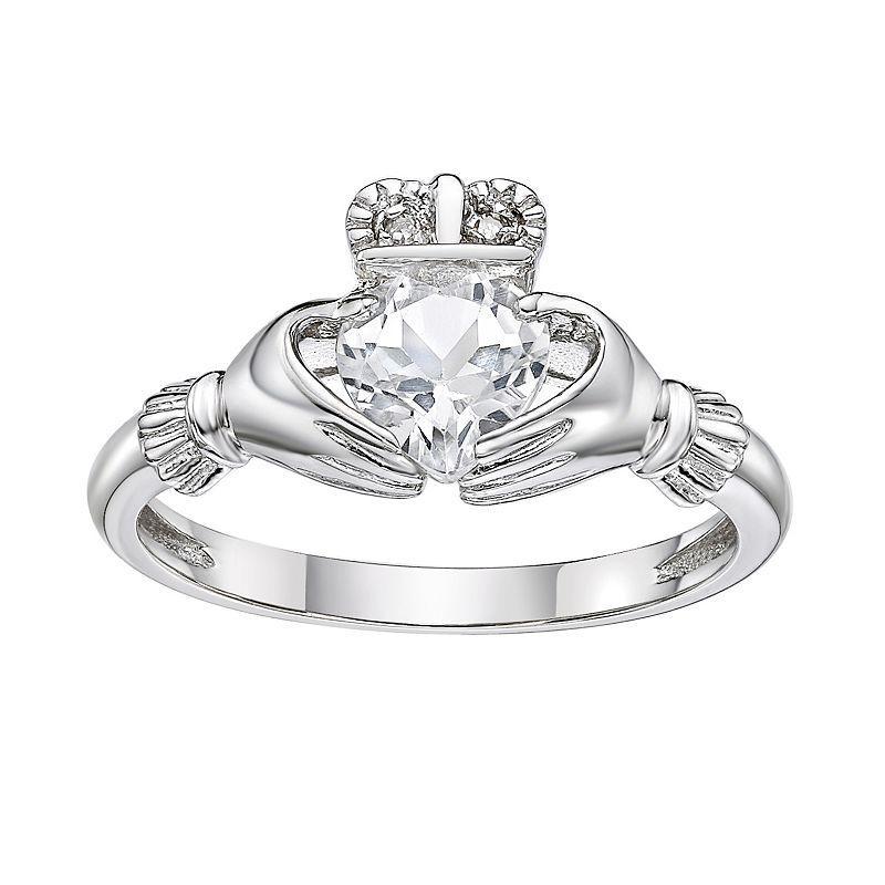 Gemminded Sterling Silver White Topaz & Diamond Accent Claddagh Ring, Womens Product Image