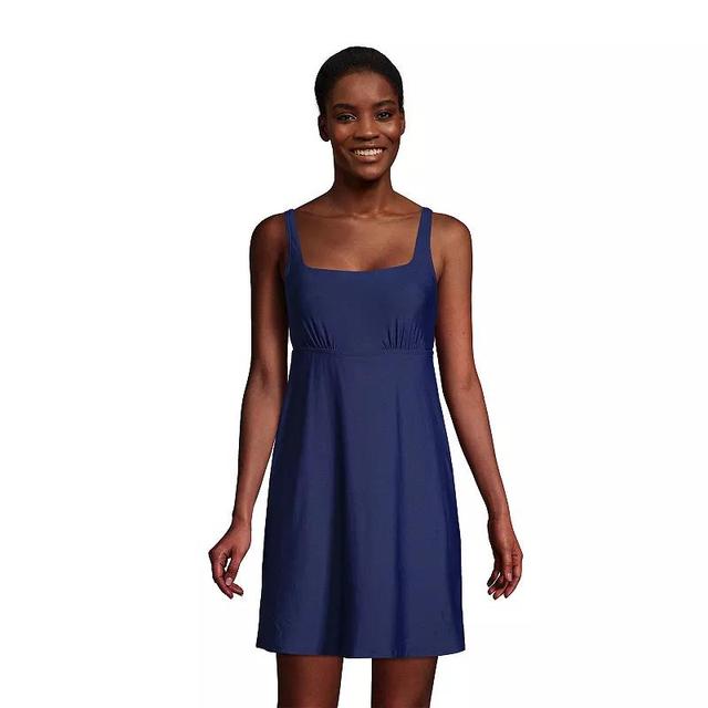 Womens Lands End Tummy Control UPF 50 Squareneck One-Piece Swim Dress Deep Blue Product Image