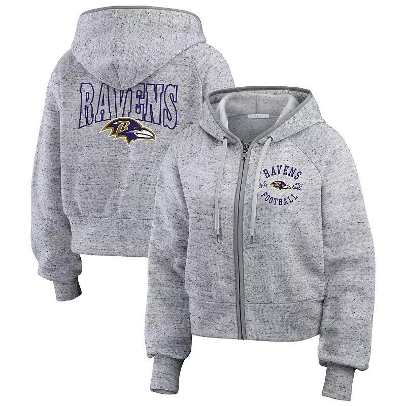 Womens WEAR by Erin Andrews Heather Gray Baltimore Ravens Speckled Fleece Cropped Full-Zip Hoodie product image