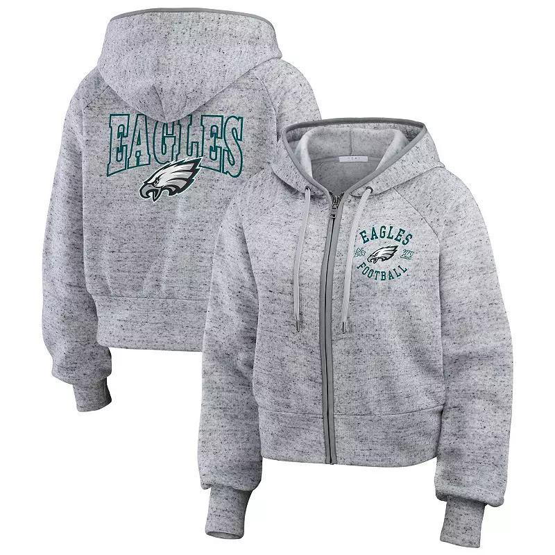 Womens WEAR by Erin Andrews Heather Gray Philadelphia Eagles Speckled Fleece Cropped Full-Zip Hoodie Product Image