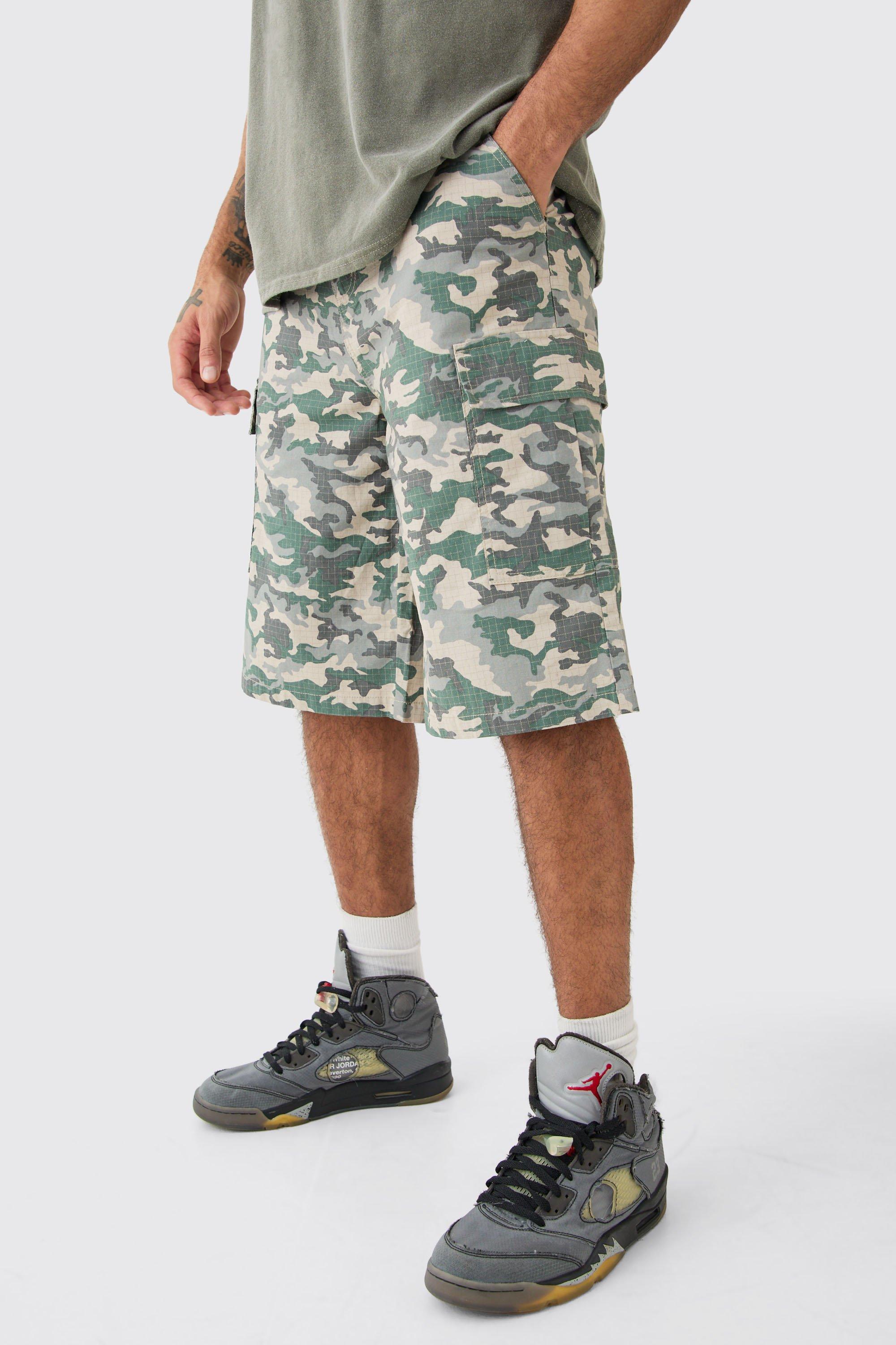 Fixed Waist Woven Tab Ripstop Camo Jorts | boohooMAN USA product image