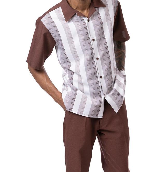 Brown Color Striped Walking Suit 2 Piece Short Sleeve Set Product Image