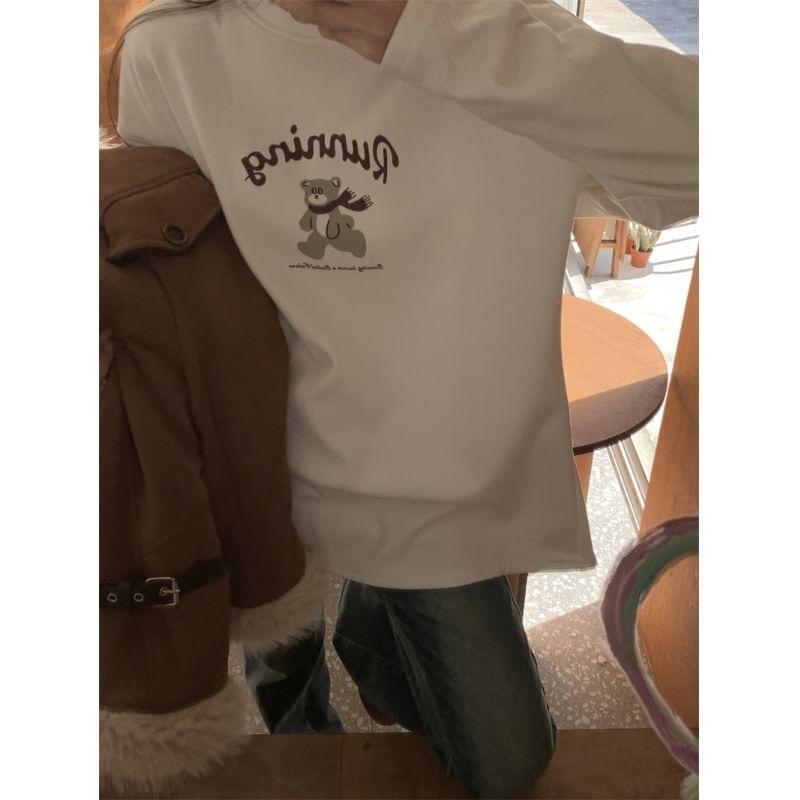 Long Sleeve Crew Neck Cartoon Print T-Shirt Product Image