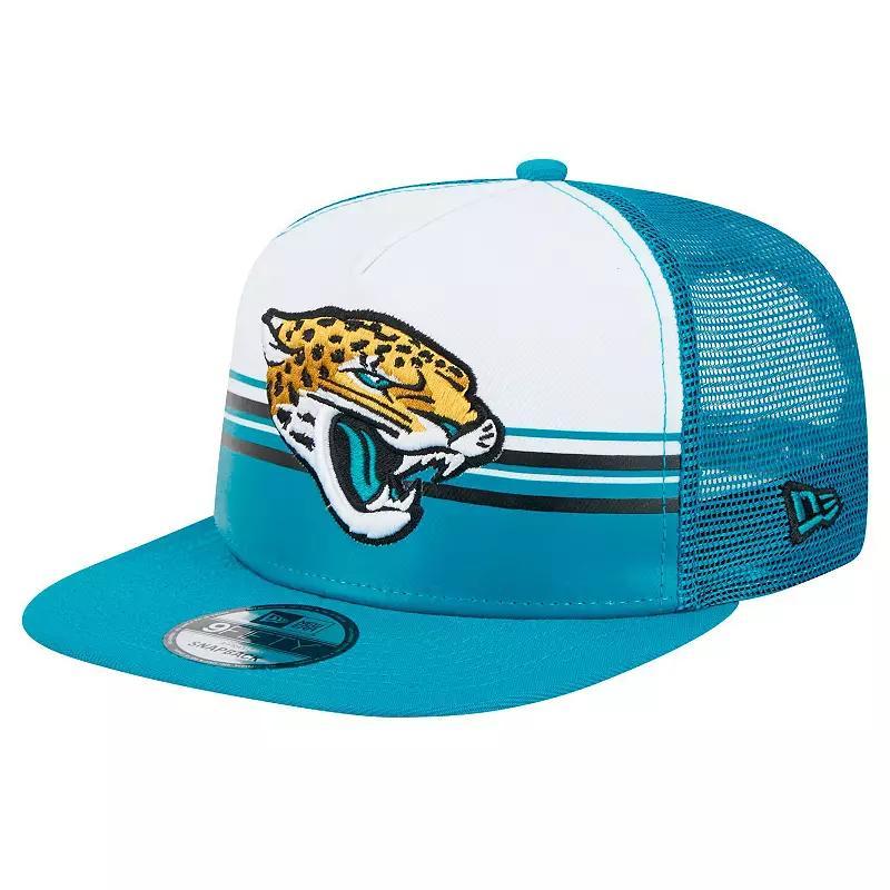 Mens New Era /Teal Jacksonville Jaguars Striped A-Frame 9FIFTY Trucker Snapback Hat Product Image