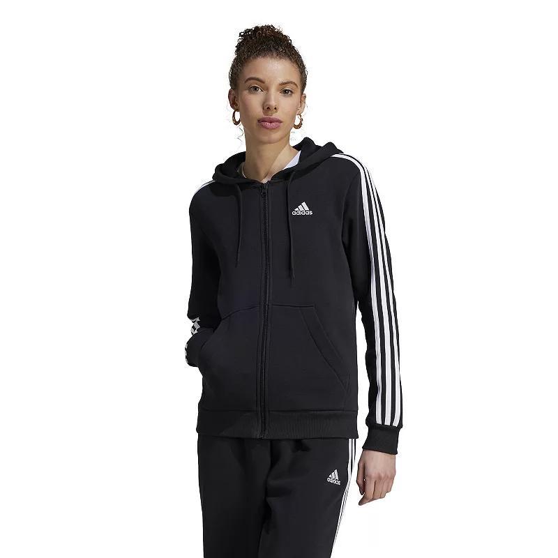 adidas Womens Essentials 3-Stripe Full-Zipper Fleece Hoodie Product Image