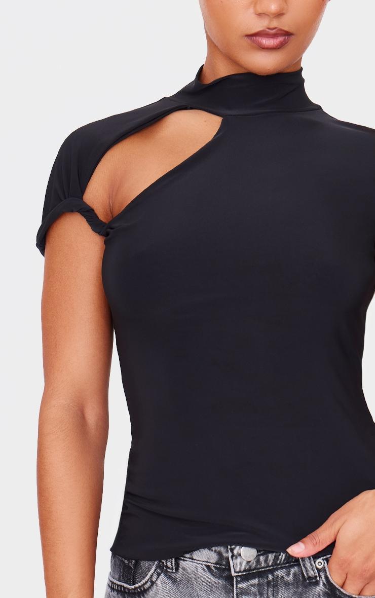 Black Slinky High Neck Cut Out Detail Longline Top Product Image