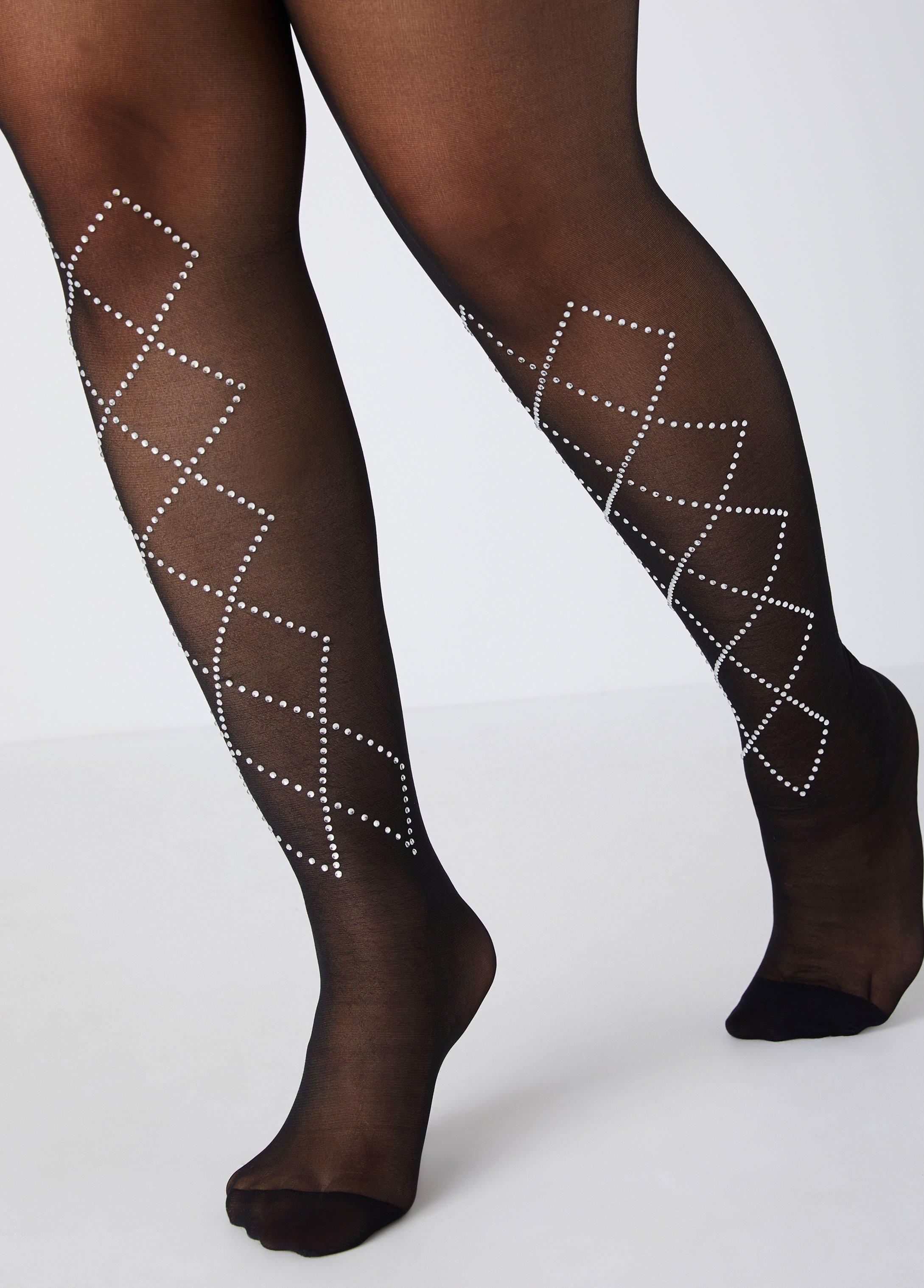 Plus Size Crystal Sheer Footed Tights Ashley Stewart Product Image