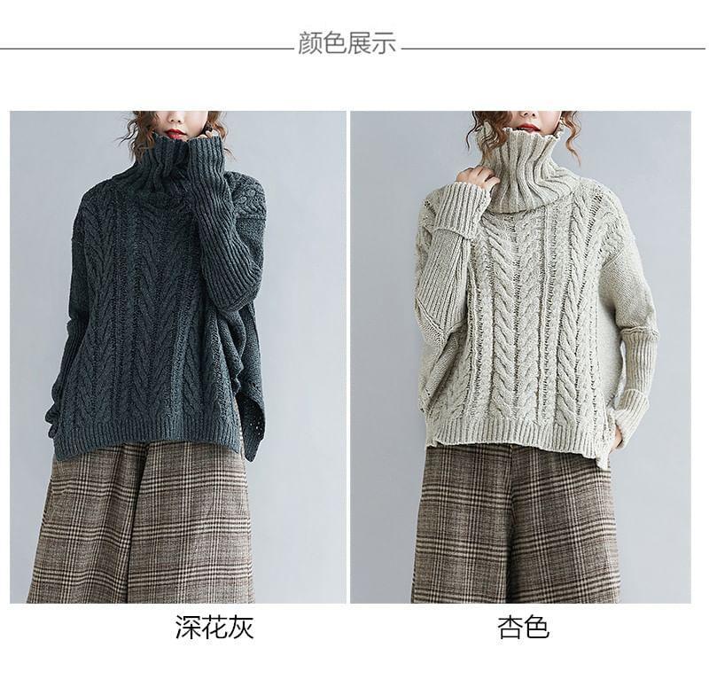 Long Sleeve Turtleneck Cable Knit Sweater Product Image