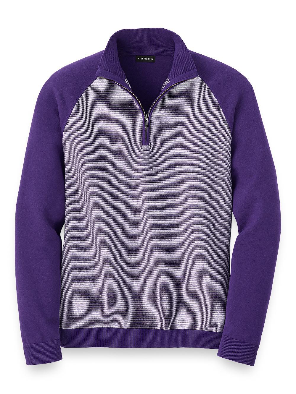 Cotton Zip Mock Neck Sweater - Purple Product Image