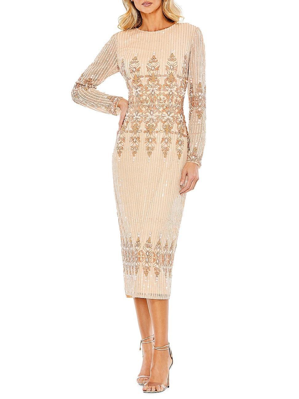 Mac Duggal Bead & Sequin Long Sleeve Sheath Gown Product Image