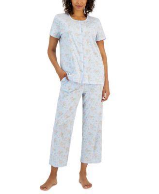 Charter Club Womens 2-Pc. Cotton Printed Cropped Pajamas Set, Created for Macys Product Image