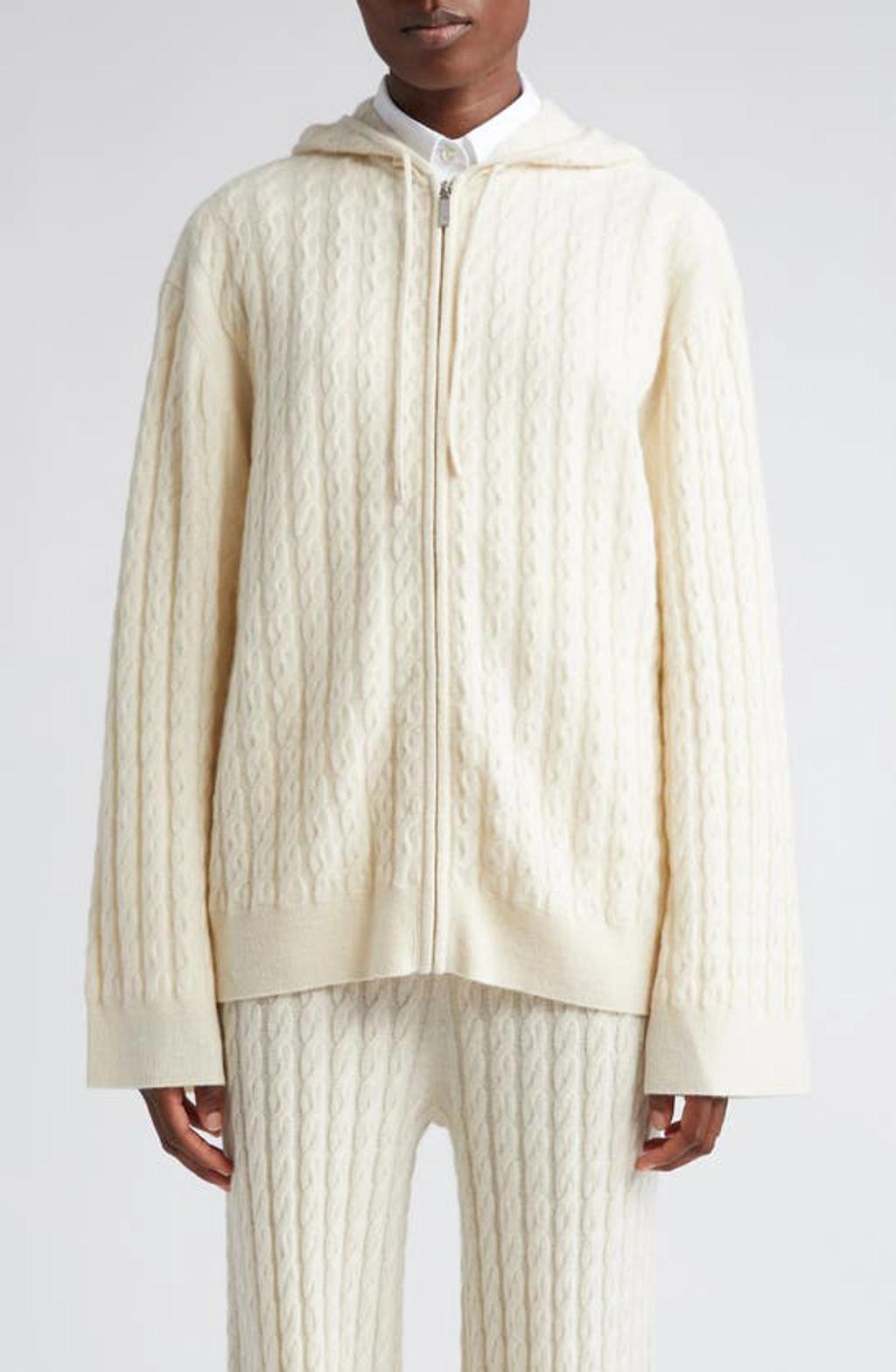 Toteme Cable Knit Wool & Cashmere Zip Hoodie In 007 Snow product image