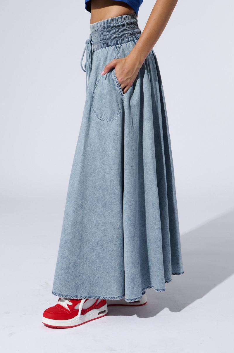 ALEX ACID WASH DENIM MAXI SKIRT Product Image