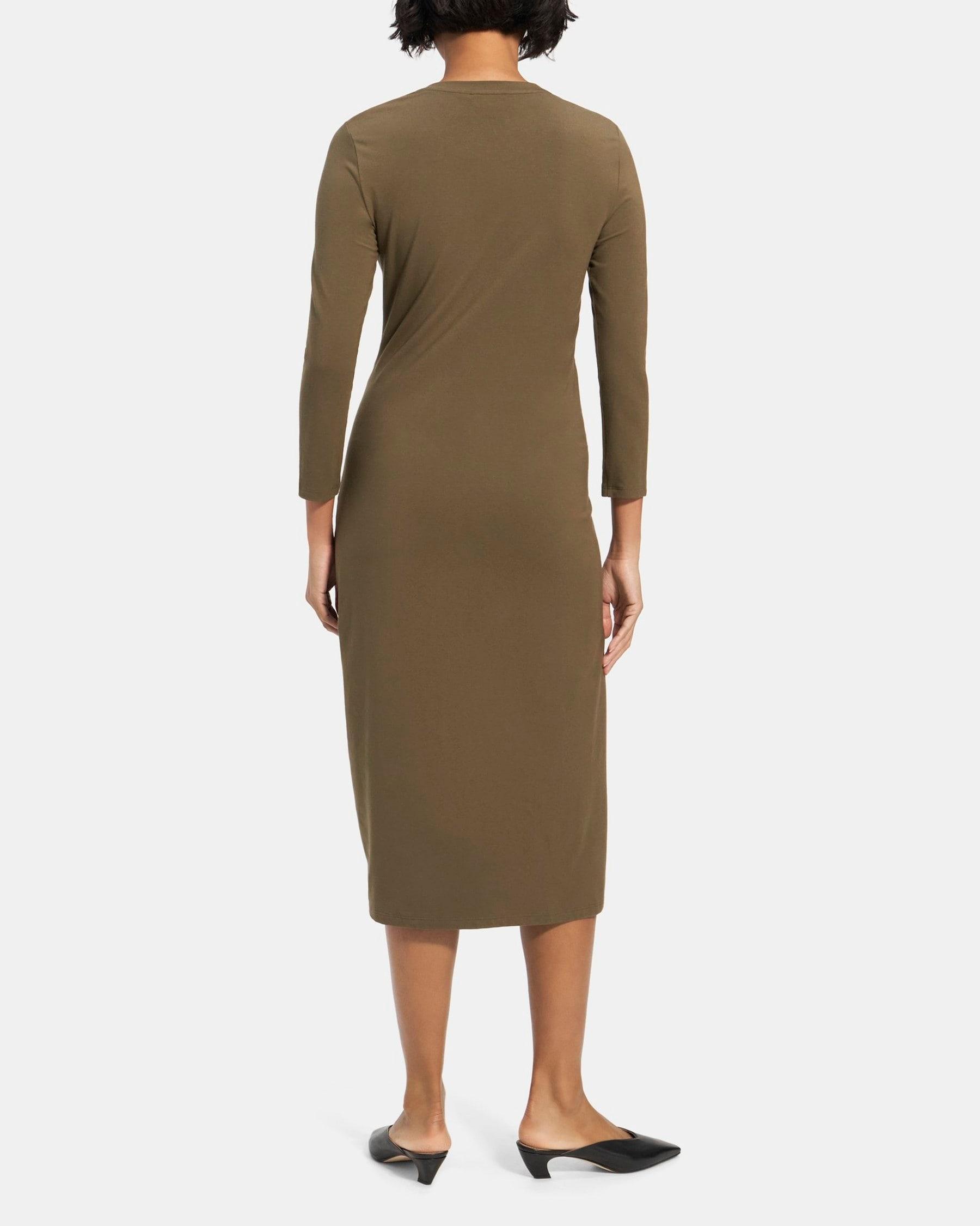 Button-Hem Long-Sleeve Dress in Modal Cotton Product Image