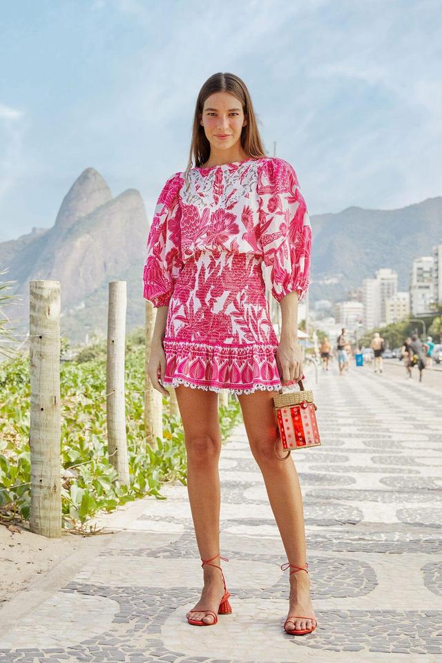 Pink Tropical Woodcut Mini Dress Product Image