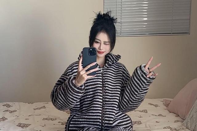 Striped Fleece Pajama Set Product Image