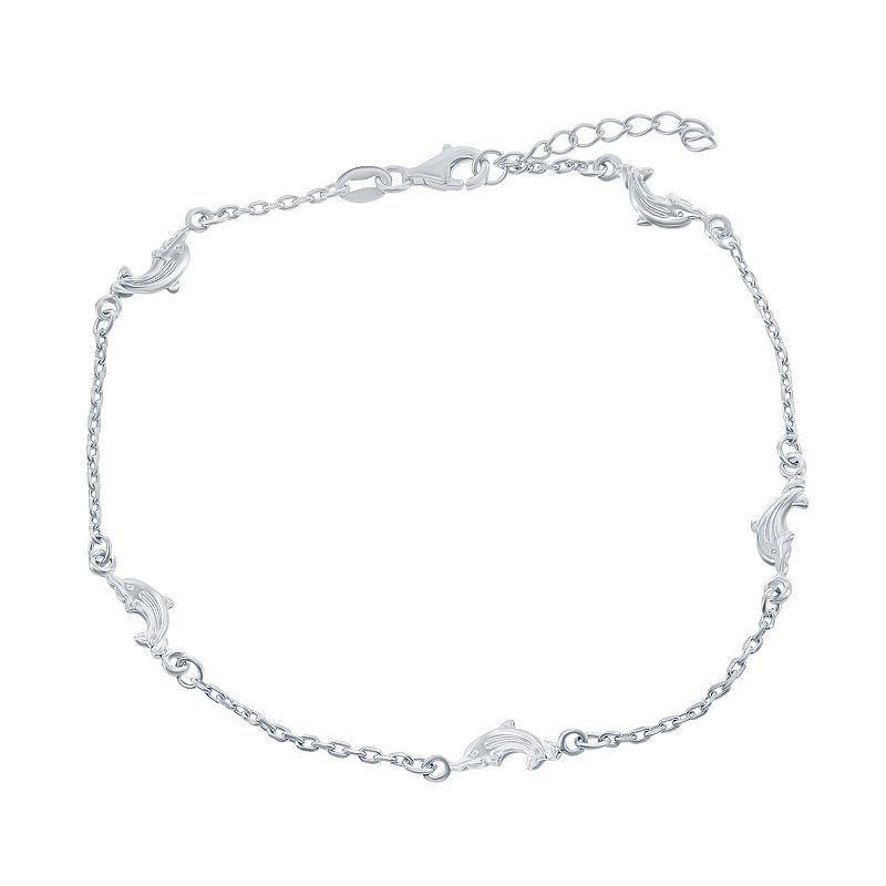 Sterling Silver Dolphins Anklet, Womens Product Image