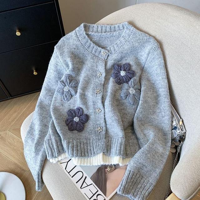 Round Neck Floral Patterned Cardigan Product Image