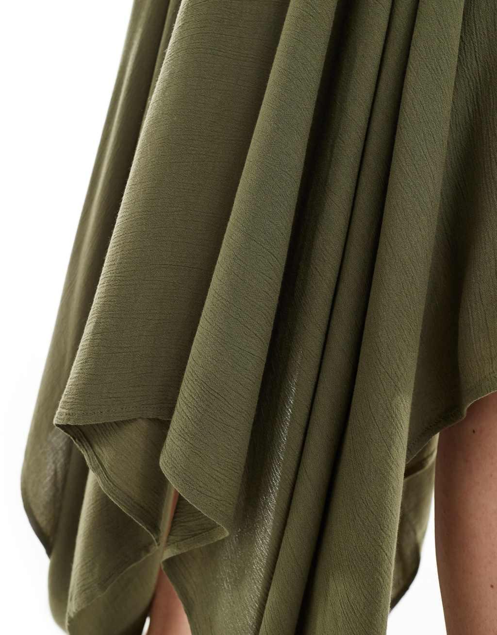 Miss Selfridge cheesecloth handkerchief hem maxi skirt in olive Product Image