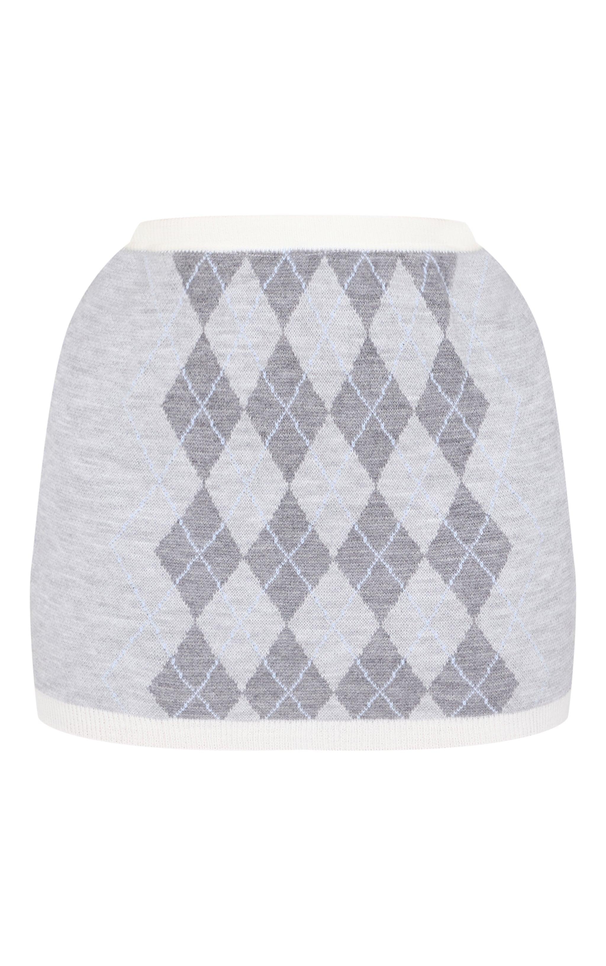 Plus Grey Argyle Jacquard Knitted Mini Skirt Product Image