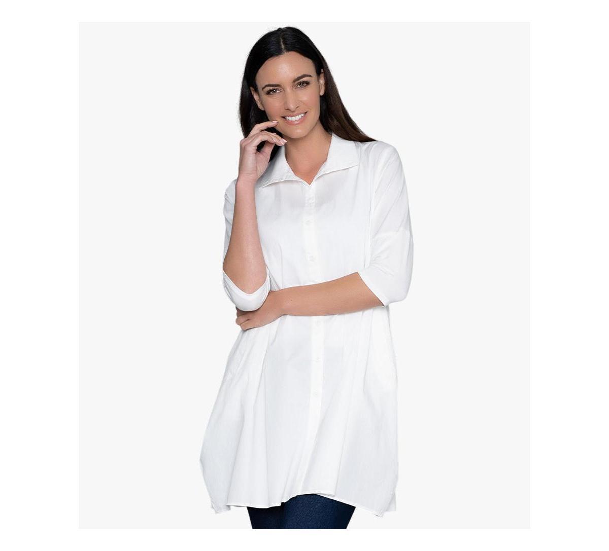 Stella Carakasi Womens 3/4 Sleeve Button-Front Cotton Poplin Shirt Top Tiburon Tunic Icon Product Image