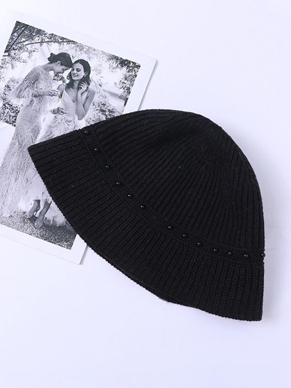 Original Vintage Knitting Beaded Solid Color Hat Product Image