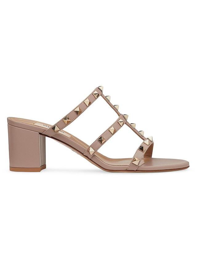 Womens Rockstud Calfskin Leather Slide Sandals 60MM Product Image